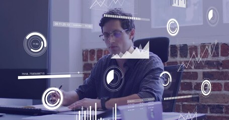 Poster - Animation of financial data processing over caucasian businessman in office
