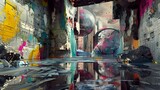Fototapeta  - Retro-Futuristic Cyberpunk Graffiti Art Wallpaper