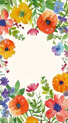 Wall Mural - Watercolor illustration of a frame of summer flowers, inside there is space for text, copy space, summer background