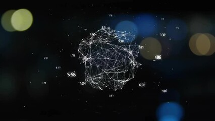Poster - Animation of globe of connections with data processing over light spots on black background