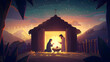 Celebrating the Birth of Christ: A Heartfelt Nativity Scene Illustration Featuring Baby Jesus, Mary, and Joseph in a Banner Background