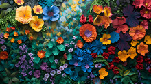 A Painting Of Many Different Colored Flowers And Leaves