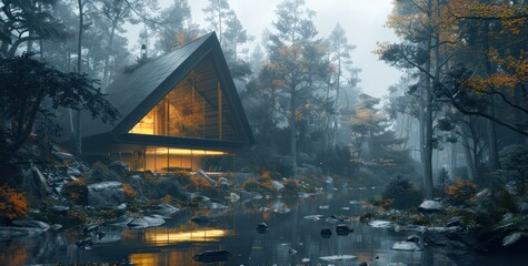 Wall Mural - a cabin surrounded by the woods