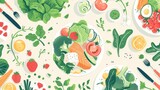 Fototapeta Łazienka - Fresh Balanced Meal Illustration,vibrant illustration depicting an array of fresh vegetables