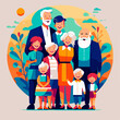 © Serjio - Grandparents with grandchildren. Happy family. Vector illustration in flat style