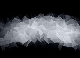 Poster - Abstract gray polygon vector pattern object on black background. High resolution full frame futuristic 3D triangular low poly style background.
