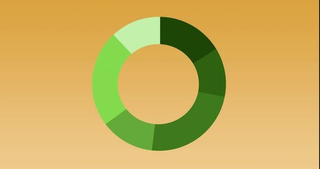 Poster - Animation of pie chart statistics and digital data processing over orange background