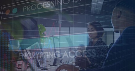 Poster - Animation of data processing over diverse business people in office