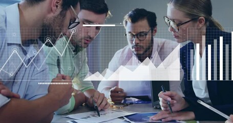 Poster - Animation of financial data processing over diverse business people in office