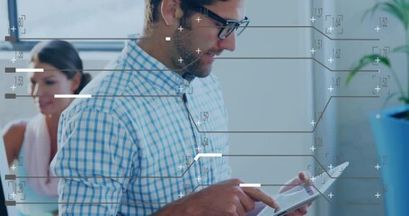 Poster - Animation of financial data processing over diverse business people in office