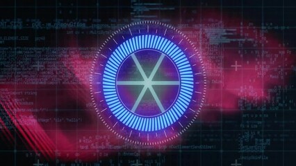 Poster - Animation of scope scanning and data processing over glowing light trails background