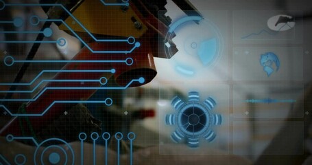 Poster - Animation of circuit board and data processing over tool in workshop