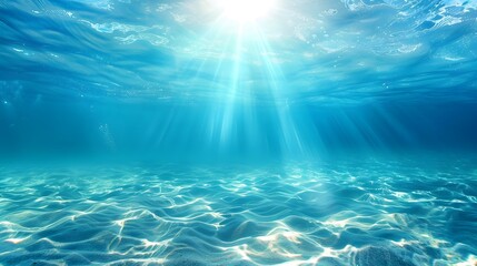 Wall Mural - Tranquil sea water surface on a sunny day, Underwater sea in sunlight, tropical blue ocean underwater background