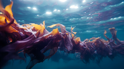 Seaweed and natural sunlight underwater seascape in the ocean