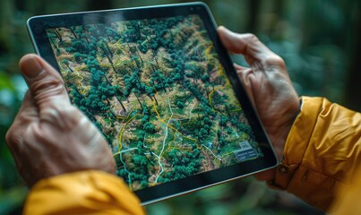 A construction engineer analyzing the collected data from a field survey on a digital tablet