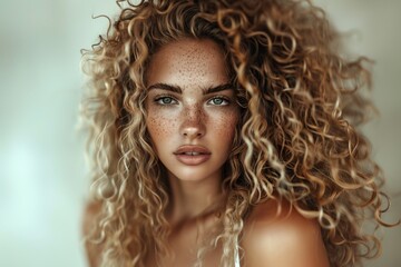 Wall Mural - beautiful young woman with curly hair