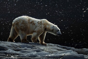 Wall Mural - polar bear at the north pole wandering at night
