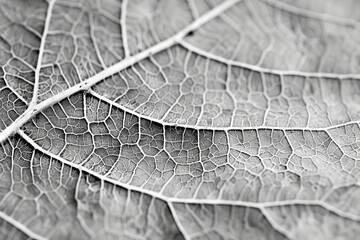 Poster - This black and white close-up highlights the intricate vein pattern of a leaf, showcasing natural design and symmetry
