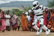 © ChaoticMind - A humanoid robot performs a dance amidst a watching group of local tribespeople in traditional attire