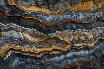 Poster - Detailed image capturing the intriguing patterns and vibrant colors of stratified geological layers, showcasing nature's artistry