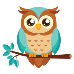 Sticker - Happy Owl sitting On a tree Branch vector illustration