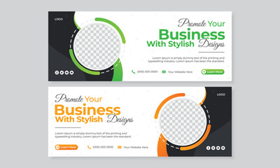 Wall Mural - Modern creative business facebook timeline cover or web banner template design bundle, corporate social media marketing advertising promotion ads for agency, professional editable post banner vector