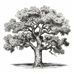 Old Oak Tree Sketch, Hand Drawn Sketched Tree, Engraving Huge Lime Tree, Ink Pencil AI Illustration