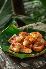 fried plantains on banana leaves delicious tropical dish