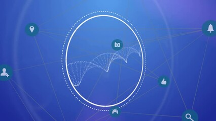 Poster - Animation of media icons and scope scanning over dna strand
