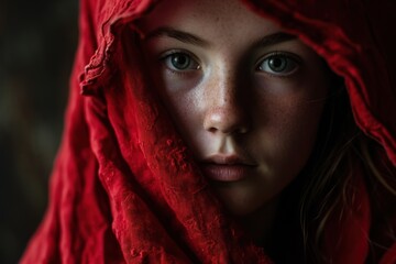 Wall Mural - a girl with a red scarf around her head