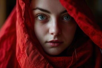 Wall Mural - a woman with blue eyes and a red scarf