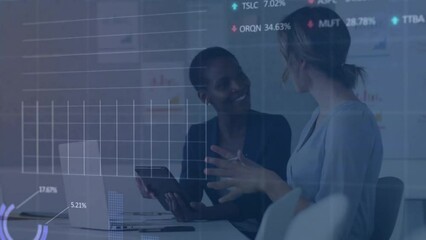 Poster - Animation of financial data processing over diverse business people in office