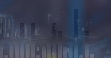 Poster - animation of financial data processing over cityscape