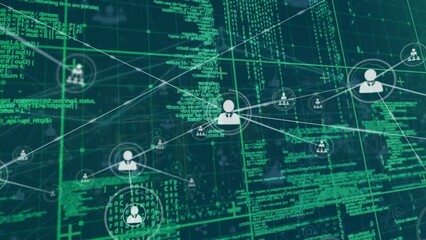 Aufkleber - Animation of network of connections with people icons over data processing