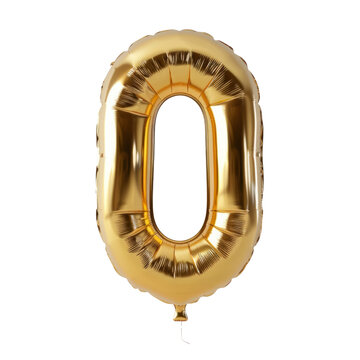 Set of numbers from gold color balloons. Gold-colored balloons form zeros isolated in a transparent background. Made with Generative AI.