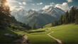 Photo beautiful mountain landscape with green grass and trees