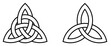 © Meduza - Triquetra sign icon set. Leaf like celtic simple symbol black line vector Trikvetra knot with circle Power of three viking tribal for tattoo flat style image.