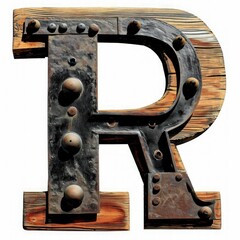 Wall Mural - a wooden letter with metal rivets