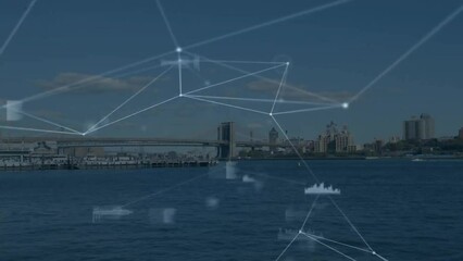 Poster - Animation of network of connections with data processing over cityscape