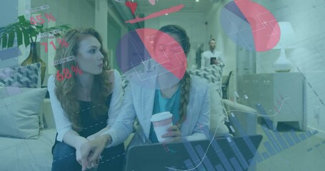 Poster - Animation of financial data processing over diverse business people in office