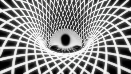 Poster - Monochrome glossy ball rolling inside rhombus tunnel. Design. Narrow lines forming rhombus pattern.