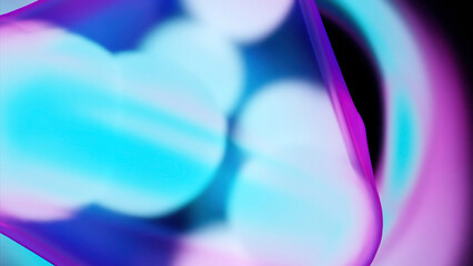 Poster - Abstract blue rotating spheres inside transparent membrane. Design. Neon chaotically floating glowing balls.