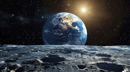 view of earth from the moon's surface. generative ai
