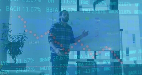 Poster - Animation of financial data processing over biracial businessman in office