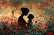 Eternal Bond: Mother and Child Silhouette in a Poppy Field