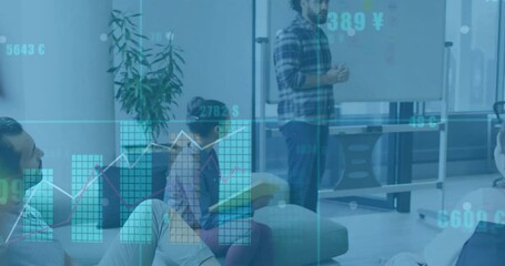 Poster - Animation of financial data processing over diverse business people in office