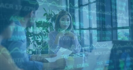 Poster - Animation of financial data processing over diverse business people in office