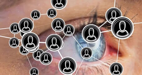 Sticker - Animation of people icons and connections over close up of woman's eye