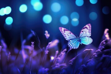 Poster - Nighttime butterfly in moonlit meadow  macro image.