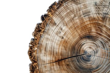 Poster - Cross section of oak grove tree trunk showing growth rings isolated on white background.